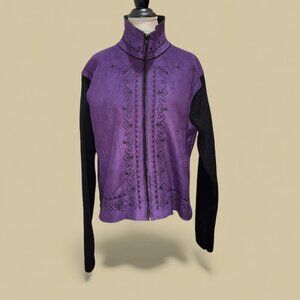 Coldwater Creek Size XL Purple & Black Faux Suede & Knit Embroidered Jacket